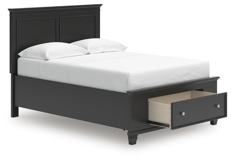 Lanolee Full Panel Storage Bed, Dresser, Mirror and Nightstand in Black - PKG023909