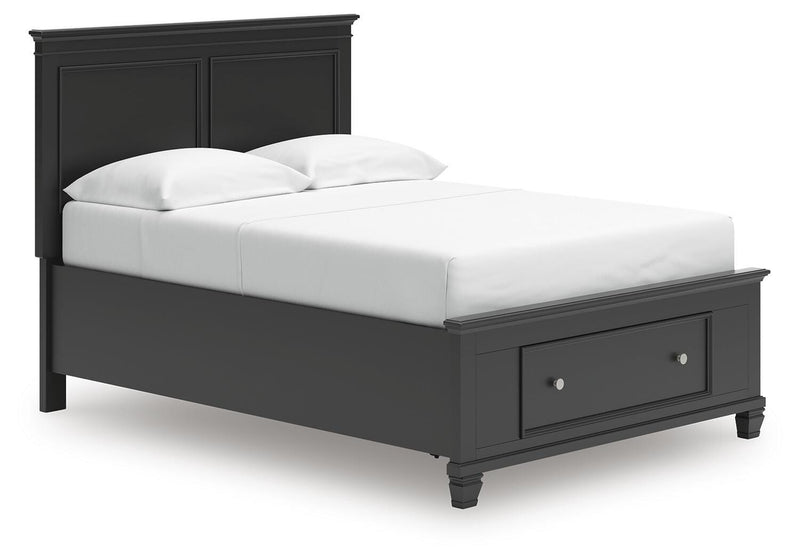 Lanolee Full Panel Storage Bed, Dresser, Mirror and Nightstand in Black - PKG023909