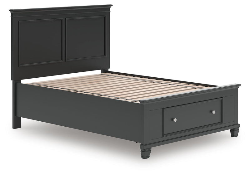 Lanolee Full Panel Storage Bed, Dresser, Mirror and Nightstand in Black - PKG023909