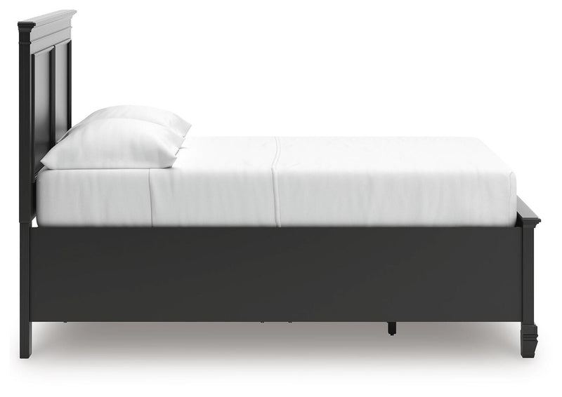 Lanolee Full Panel Storage Bed, Dresser, Mirror and Nightstand in Black - PKG023909