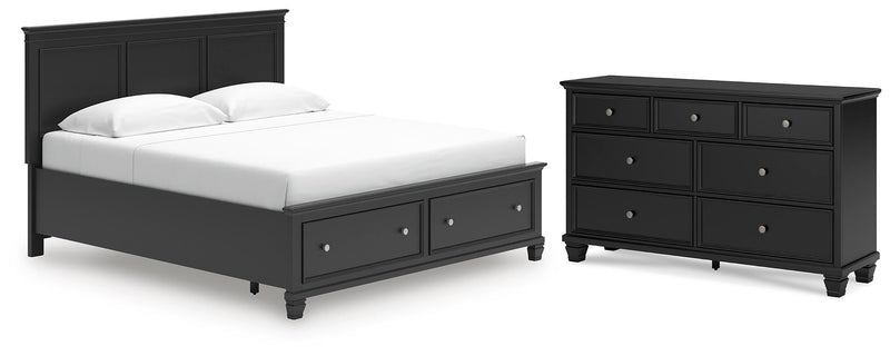 Lanolee King Panel Storage Bed and Dresser in Black - PKG023917