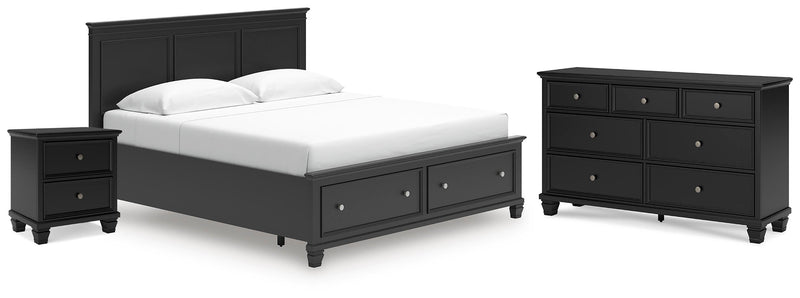 Lanolee King Panel Storage Bed, Dresser and Nightstand in Black - PKG023920