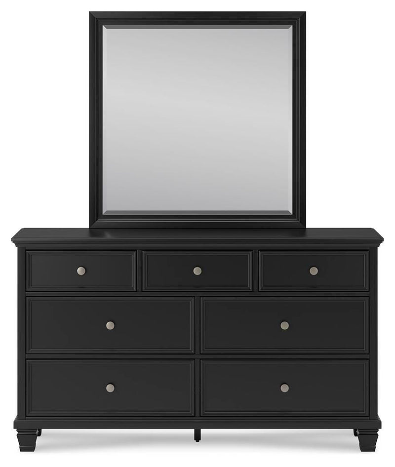Lanolee King Panel Storage Bed, Dresser, Mirror and Nightstand in Black - PKG023919