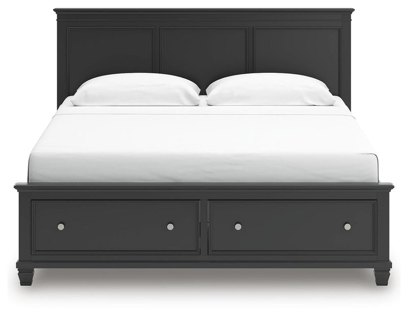 Lanolee King Panel Storage Bed, Dresser, Mirror and Nightstand in Black - PKG023919