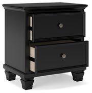 Lanolee King Panel Storage Bed, Dresser, Mirror and Nightstand in Black - PKG023919