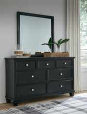 Lanolee King Panel Storage Bed, Dresser, Mirror and Nightstand in Black - PKG023919
