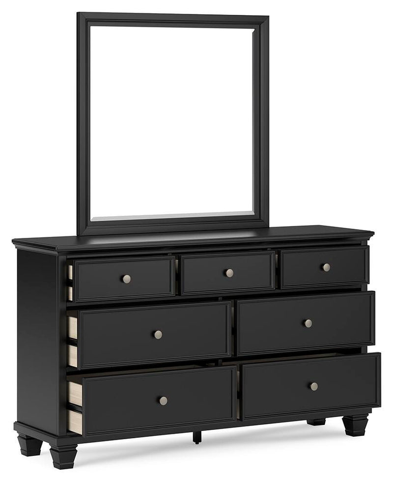 Lanolee King Panel Storage Bed, Dresser, Mirror and Nightstand in Black - PKG023919