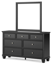 Lanolee King Panel Storage Bed, Dresser, Mirror and Nightstand in Black - PKG023919