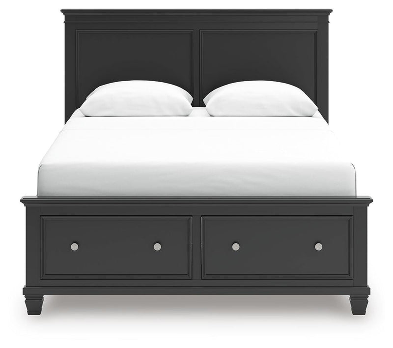 Lanolee Queen Panel Storage Bed, Dresser and Mirror in Black - PKG023913