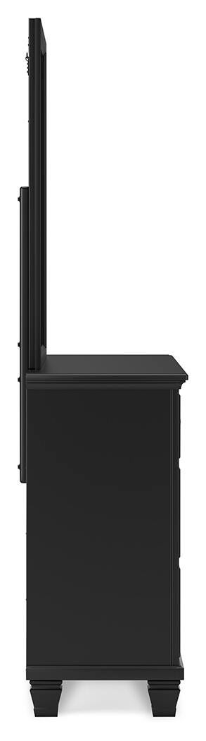 Lanolee Queen Panel Storage Bed, Dresser and Mirror in Black - PKG023913