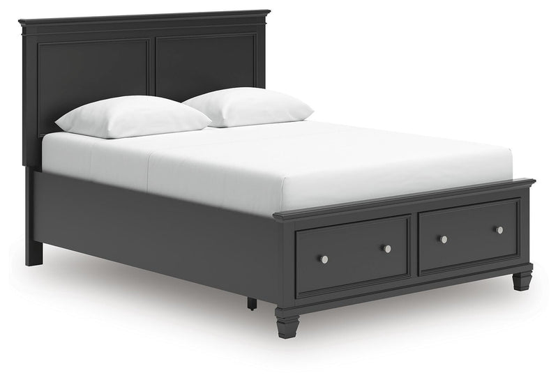 Lanolee Queen Panel Storage Bed, Dresser, Mirror and Nightstand in Black - PKG023914