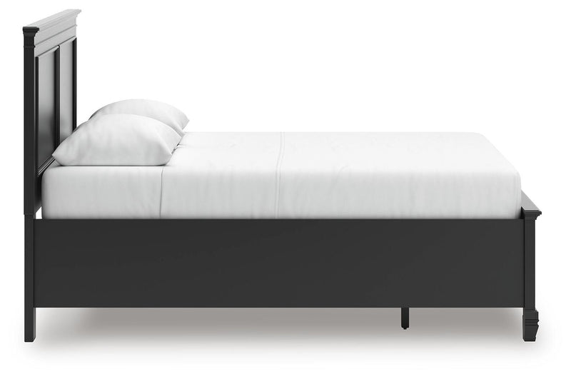 Lanolee Queen Panel Storage Bed, Dresser, Mirror and Nightstand in Black - PKG023914