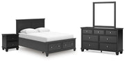 Lanolee Queen Panel Storage Bed, Dresser, Mirror and Nightstand in Black - PKG023914