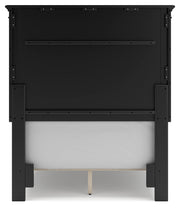 Lanolee Twin Panel Bed with Mirrored Dresser, Chest and 2 Nightstands in Black - PKG015207