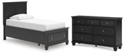 Lanolee Twin Panel Storage Bed and Dresser in Black - PKG023902