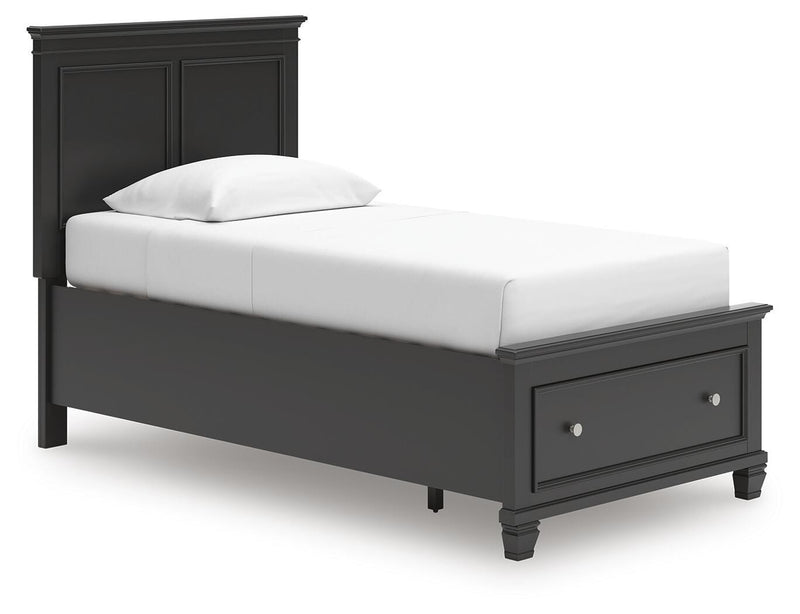 Lanolee Twin Panel Storage Bed, Dresser and Mirror in Black - PKG023903