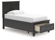 Lanolee Twin Panel Storage Bed, Dresser, Mirror and Nightstand in Black - PKG023904