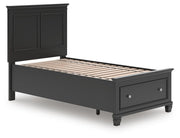 Lanolee Twin Panel Storage Bed, Dresser, Mirror and Nightstand in Black - PKG023904
