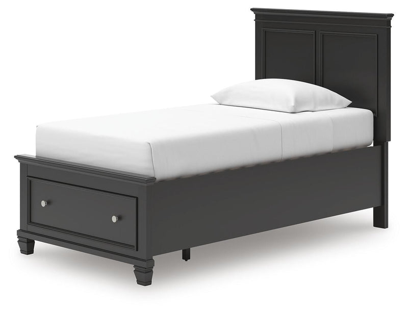 Lanolee Twin Panel Storage Bed, Dresser, Mirror and Nightstand in Black - PKG023904