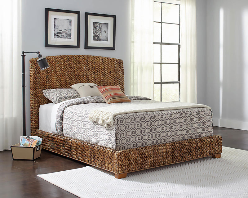Laughton Banana Leaf Eastern King Panel Bed Amber - 300501KE