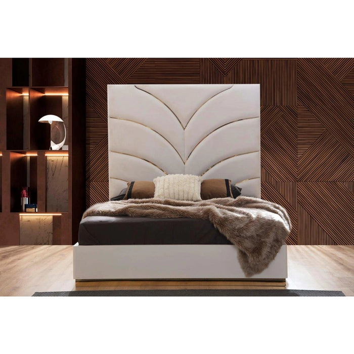 Laura Velvet Upholstered Bed in White