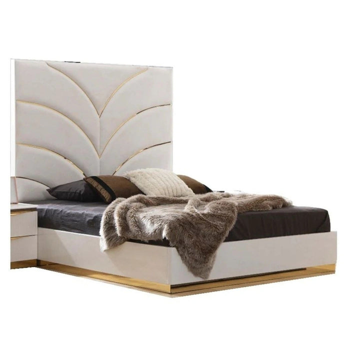 Laura Velvet Upholstered Bed in White