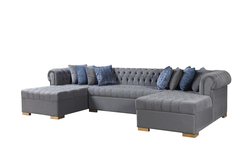Lauren Gray Velvet Double Chaise Sectional - LAURENGRAY-SEC