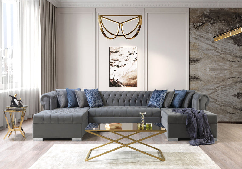 Lauren Gray Velvet Double Chaise Sectional - LAURENGRAY-SEC