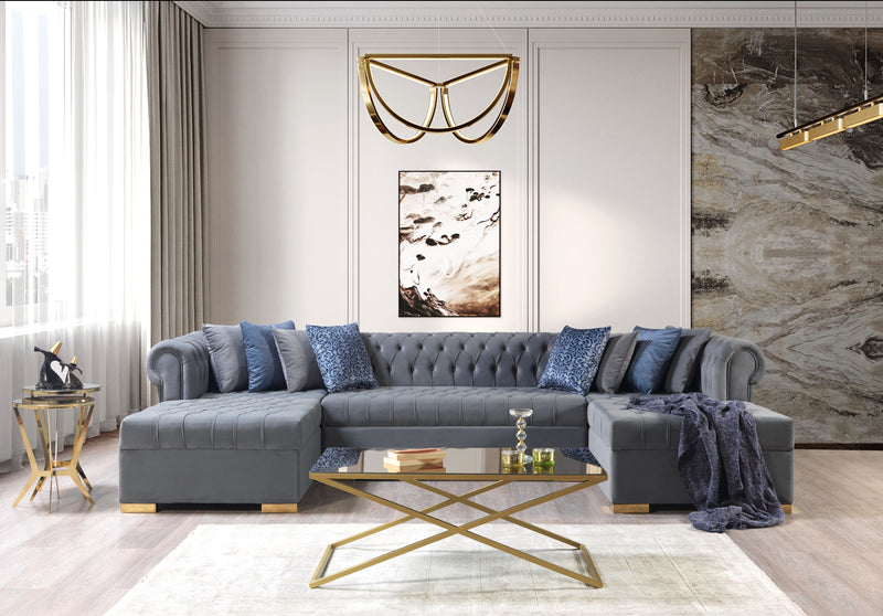 Lauren Gray Velvet Double Chaise Sectional - LAURENGRAY-SEC