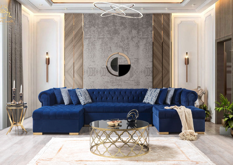 Lauren Navy Velvet Double Chaise Sectional - DMV FurnitureSectional
