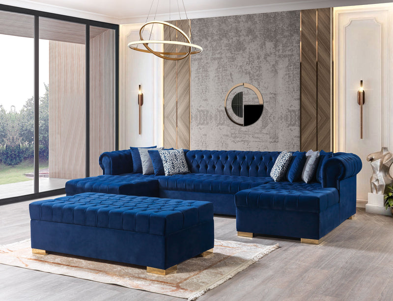 Lauren Navy Velvet Double Chaise Sectional - DMV FurnitureSectional