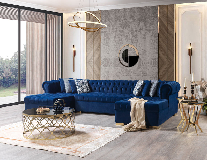 Lauren Navy Velvet Double Chaise Sectional - DMV FurnitureSectional