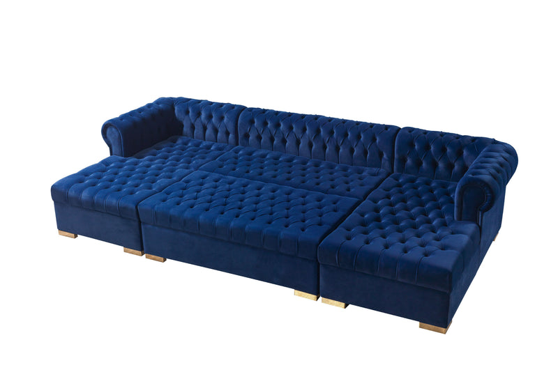 Lauren Navy Velvet Double Chaise Sectional - DMV FurnitureSectional