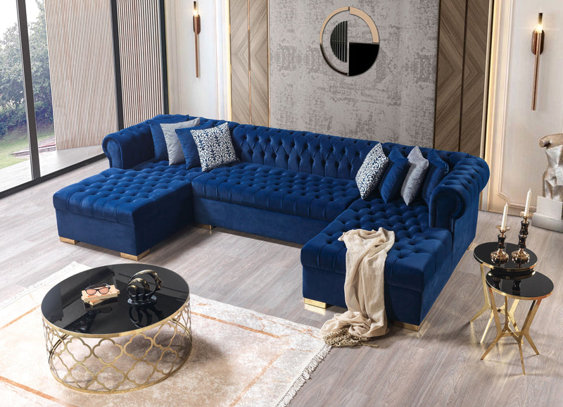 Lauren Navy Velvet Double Chaise Sectional - DMV FurnitureSectional
