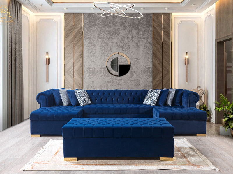 Lauren Navy Velvet Double Chaise Sectional - DMV FurnitureSectional