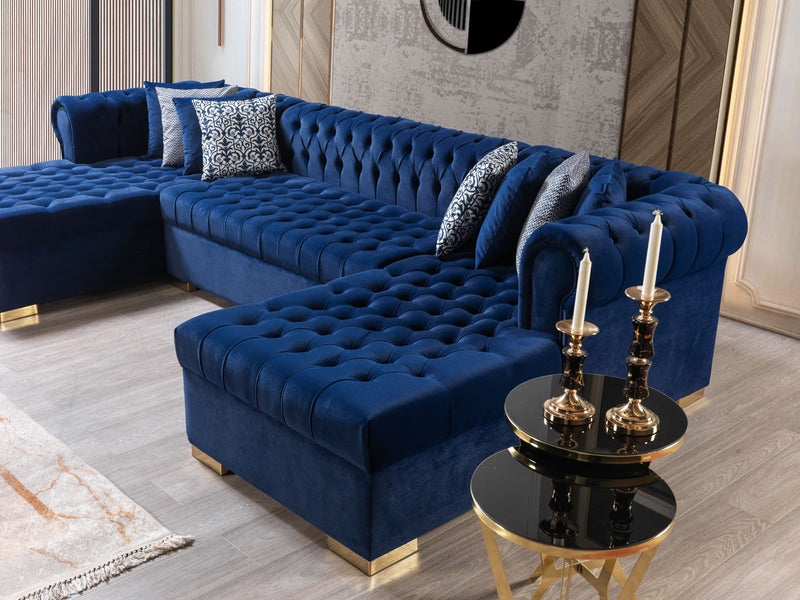 Lauren Navy Velvet Double Chaise Sectional - DMV FurnitureSectional
