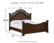 Lavinton King Poster Bed with Mirrored Dresser, Chest and 2 Nightstands in Brown - PKG016867