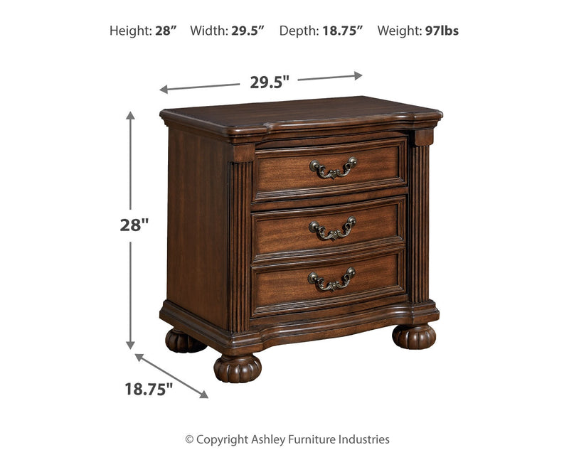 Lavinton King Poster Bed with Mirrored Dresser, Chest and 2 Nightstands in Brown - PKG016867