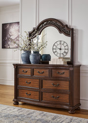 Lavinton King Poster Bed with Mirrored Dresser, Chest and 2 Nightstands in Brown - PKG016867