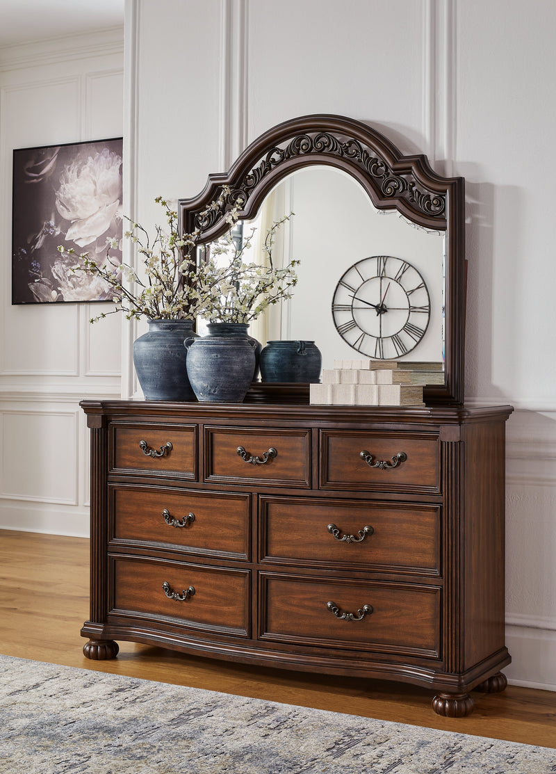Lavinton King Poster Bed with Mirrored Dresser, Chest and 2 Nightstands in Brown - PKG016867