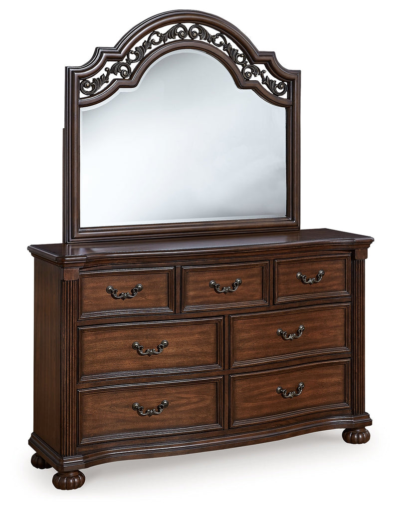 Lavinton King Poster Bed with Mirrored Dresser, Chest and 2 Nightstands in Brown - PKG016867