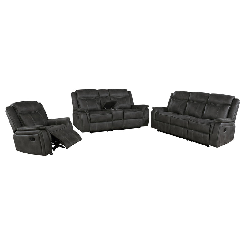 Lawrence 3-piece Upholstered Reclining Sofa Set Charcoal - 603504-S3