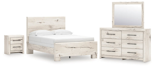 Lawroy Full Panel Bed with Mirrored Dresser and Nightstand in Light Natural from Ashley - DMV Furniture