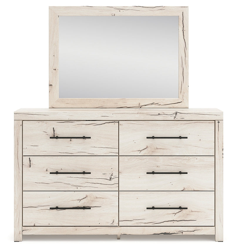 Lawroy Full Panel Bed with Mirrored Dresser, Chest and 2 Nightstands in Light Natural from Ashley - DMV Furniture