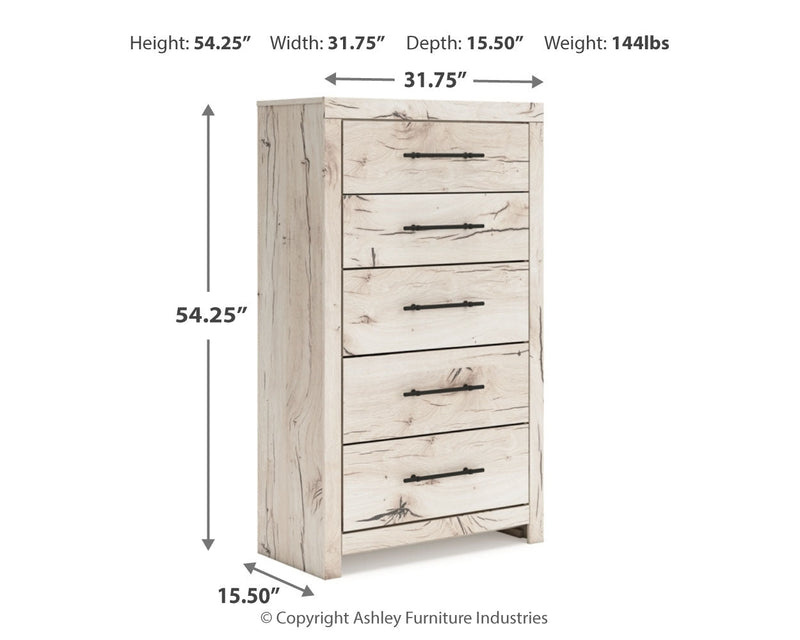 Lawroy Full Panel Bed with Mirrored Dresser, Chest and 2 Nightstands in Light Natural from Ashley - DMV Furniture
