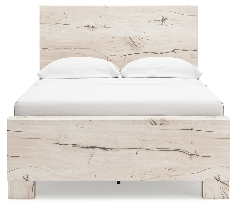 Lawroy Full Panel Bed with Mirrored Dresser, Chest and 2 Nightstands in Light Natural from Ashley - DMV Furniture