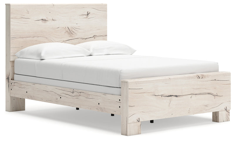 Lawroy Full Panel Bed with Mirrored Dresser, Chest and 2 Nightstands in Light Natural from Ashley - DMV Furniture
