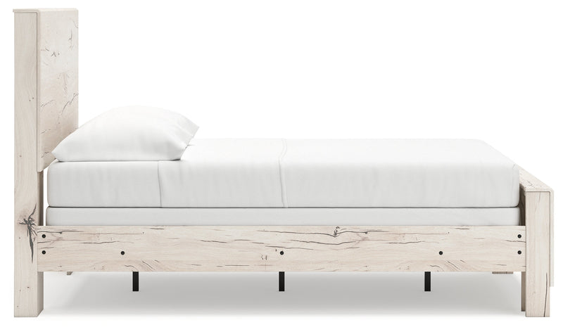 Lawroy Full Panel Bed with Mirrored Dresser, Chest and 2 Nightstands in Light Natural from Ashley - DMV Furniture