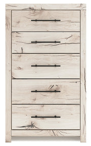 Lawroy Full Panel Bed with Mirrored Dresser, Chest and 2 Nightstands in Light Natural from Ashley - DMV Furniture