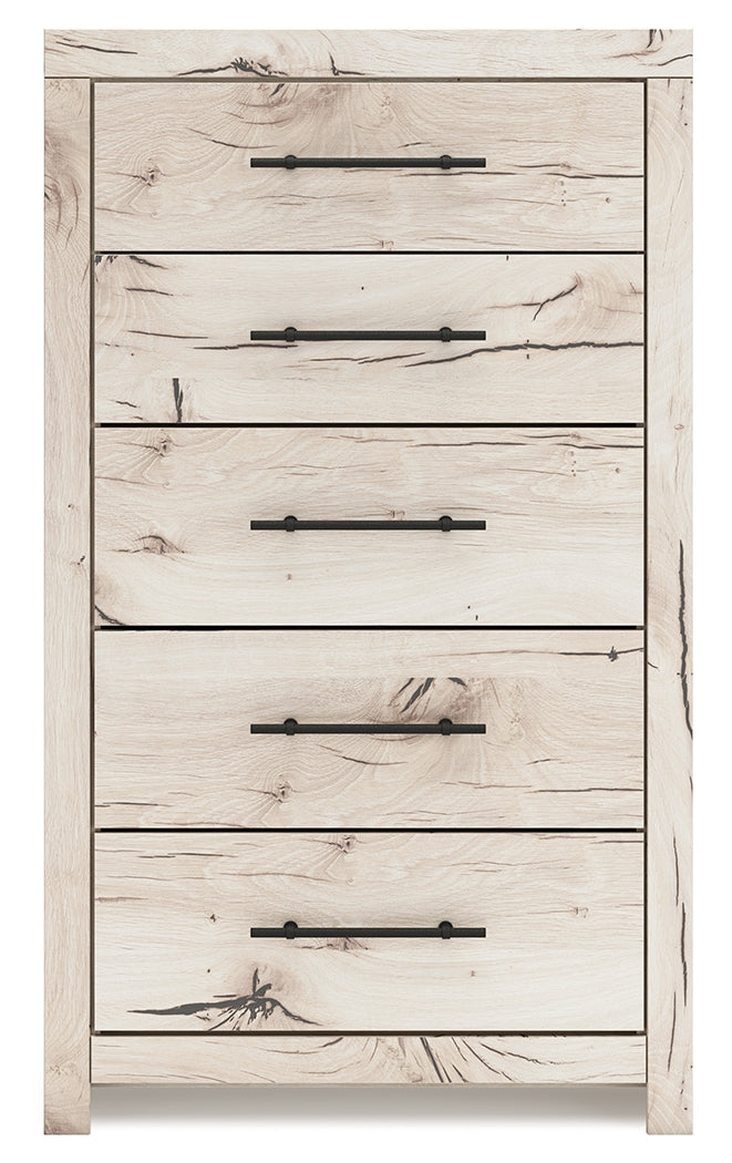Lawroy Full Panel Bed with Mirrored Dresser, Chest and 2 Nightstands in Light Natural from Ashley - DMV Furniture